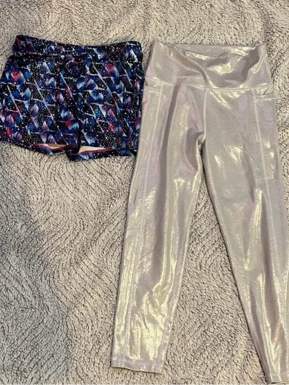 DSG Silver Metallic Leggings with Blue/Purple Galaxy Print Shorts